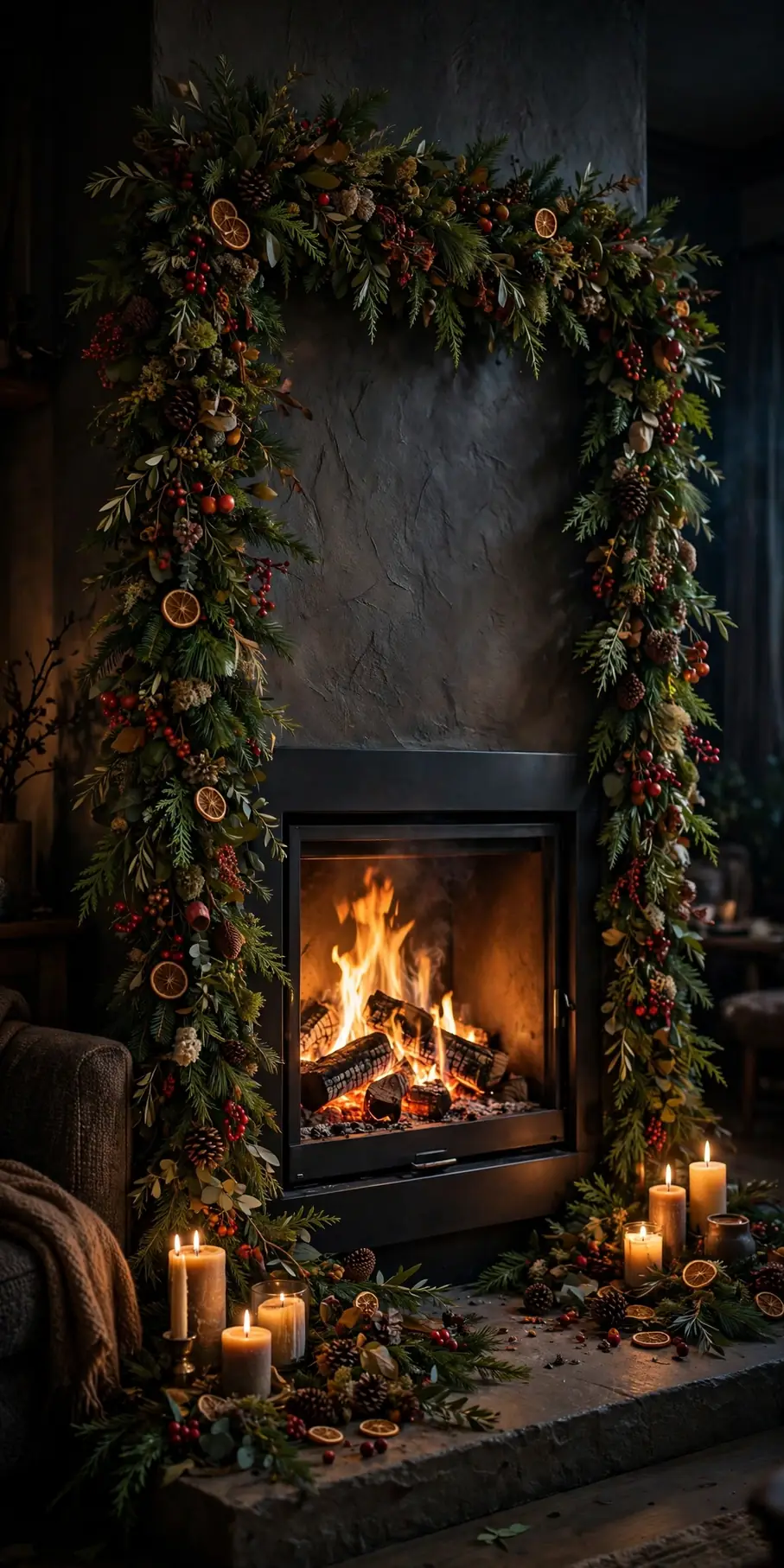 Garland Frame Around The Fireplace Surround christmas fireplace garland frame around surround