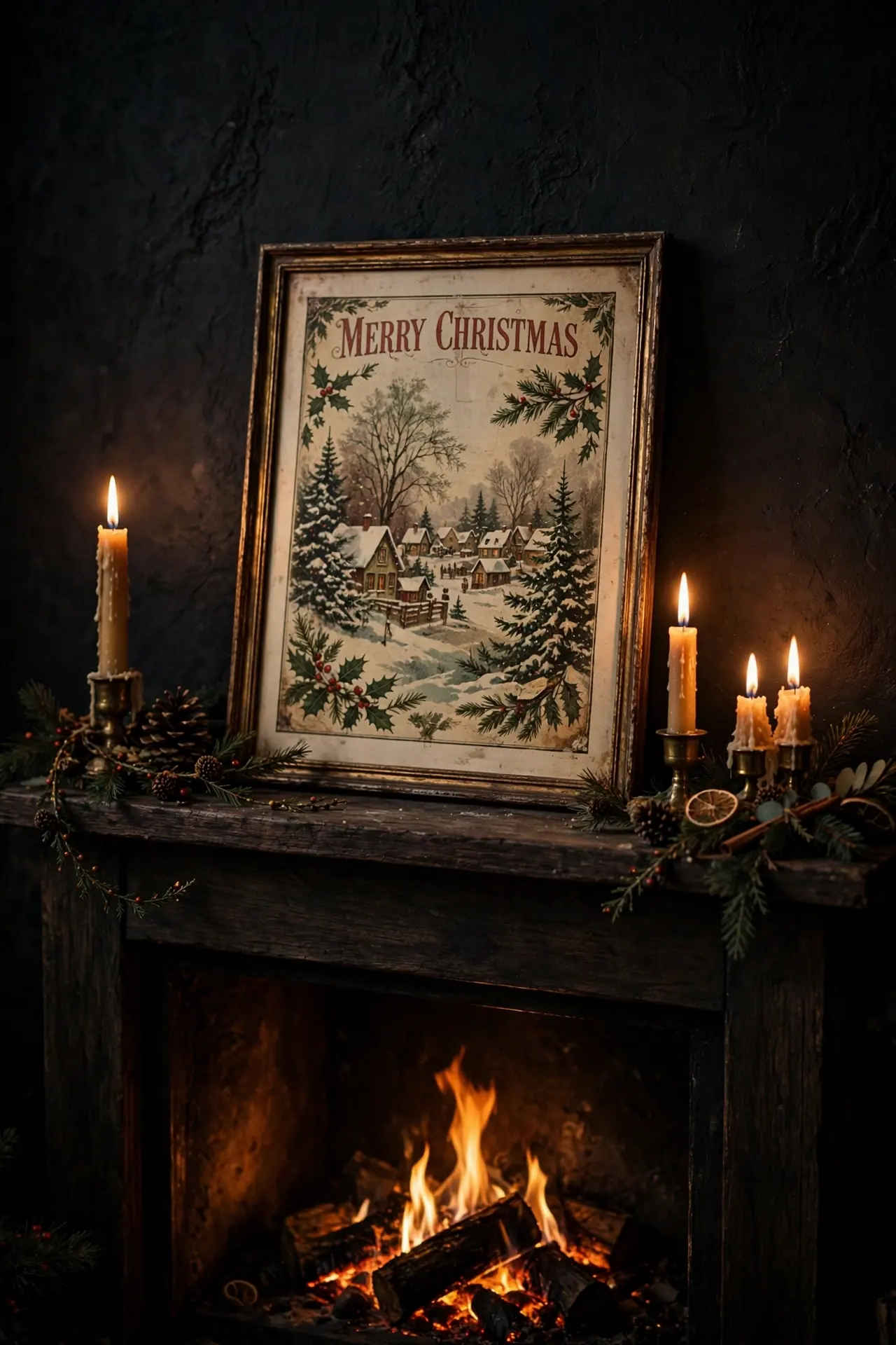 Framed Christmas Art Above The Fireplace christmas fireplace decor framed art print above mantel