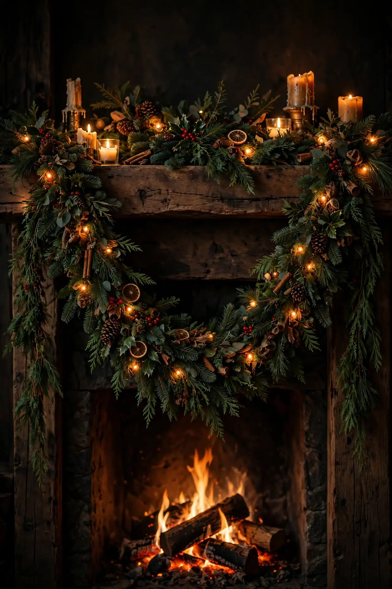 Full Garland Swag Across The Mantel christmas mantel garland full swag fireplace scene