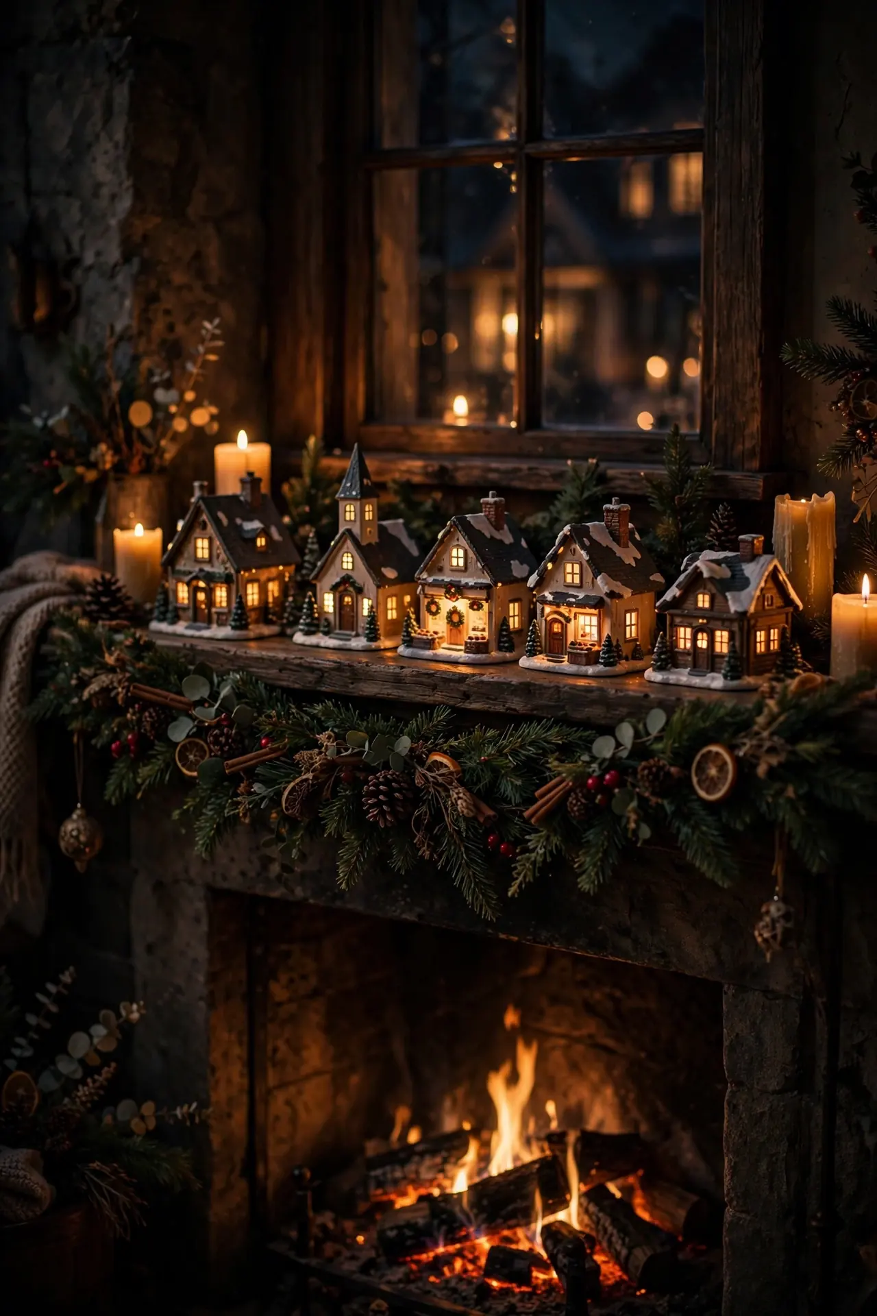 Christmas Village On The Mantel Shelf christmas mantel village scene fireplace mini houses