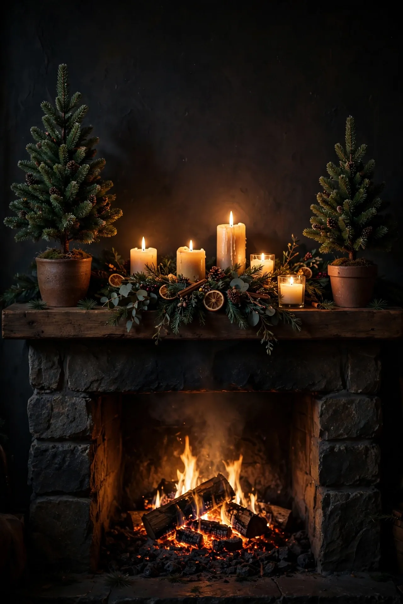 Mini Trees On The Mantel Shelf christmas mantel mini trees pair fireplace shelf