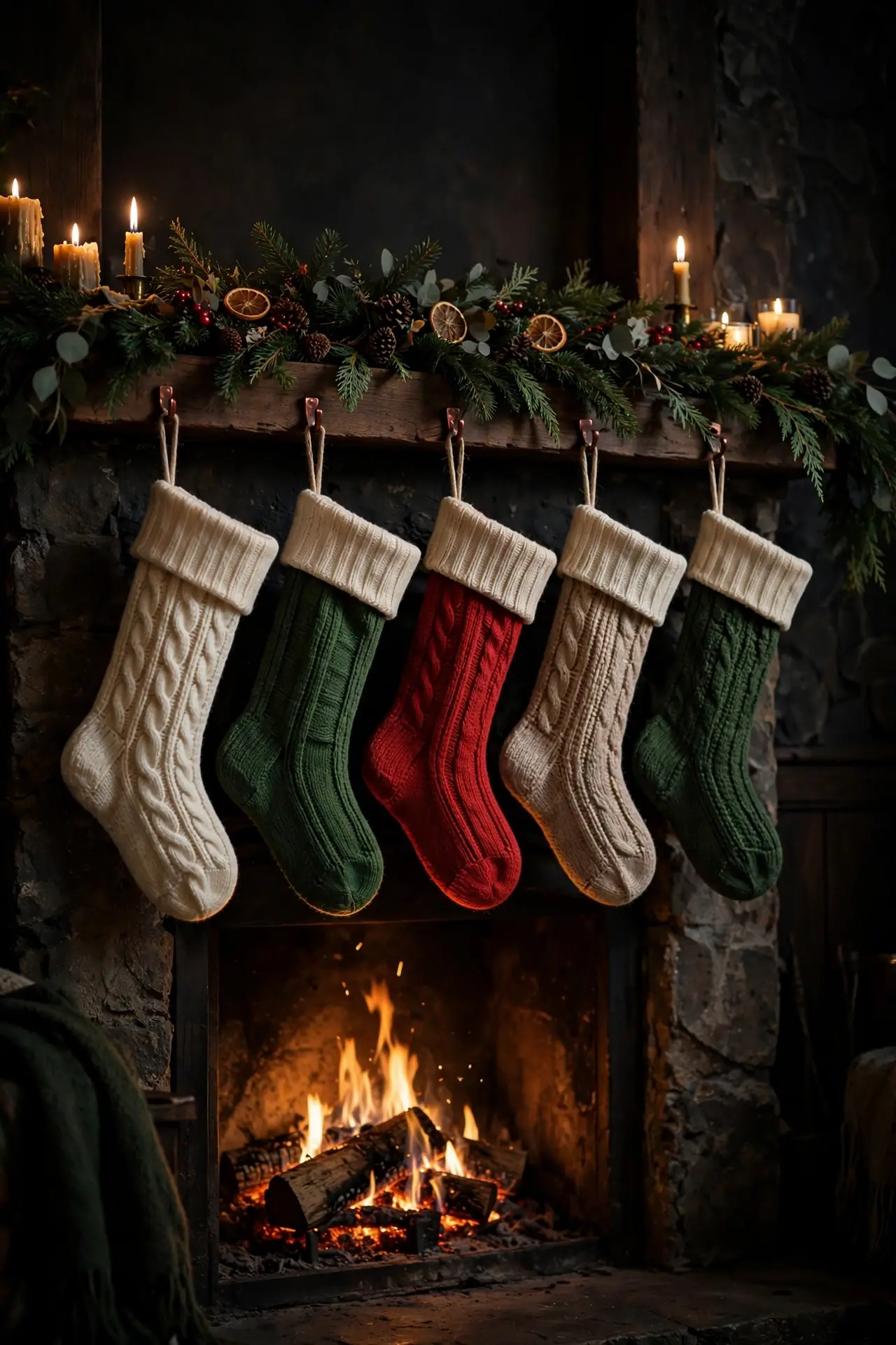 Stockings Hung Along The Mantel christmas fireplace stockings mantel row scene