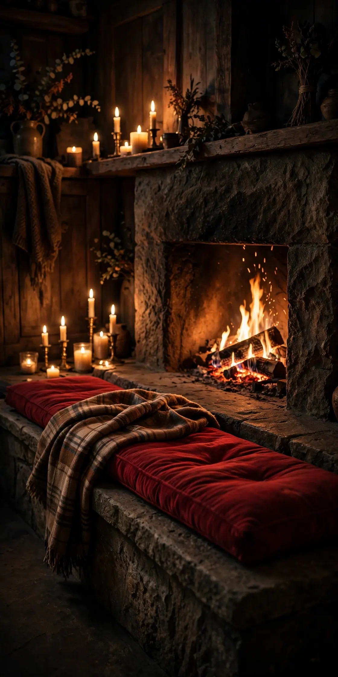 A Cushioned Bench On The Hearth christmas hearth bench cushion fireplace seating