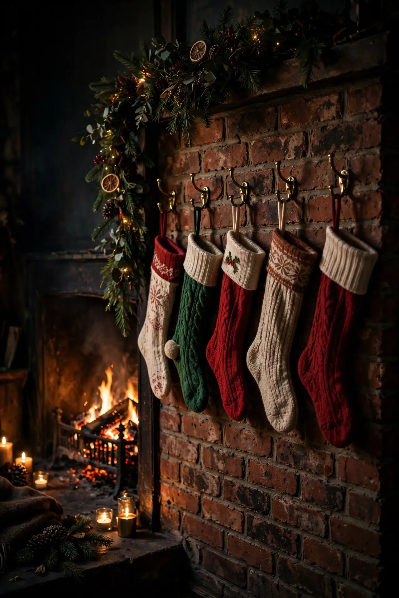 Stockings On Side Wall Hooks By The Fireplace christmas stockings side wall hooks fireplace safe