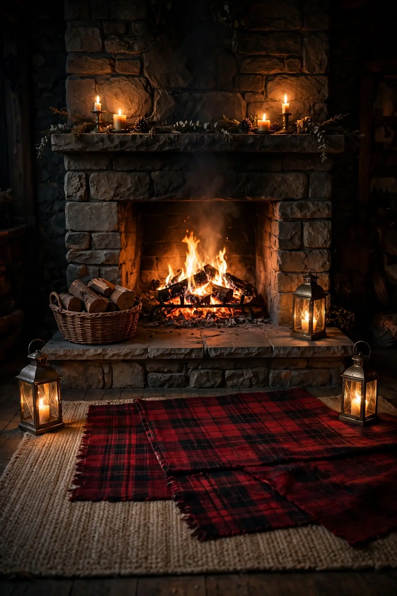 Layered Rug In Front Of The Fireplace christmas fireplace rug fireside layered warm