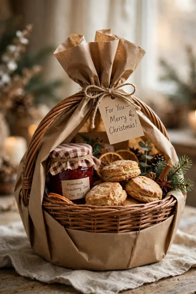 wrapping a christmas hamper