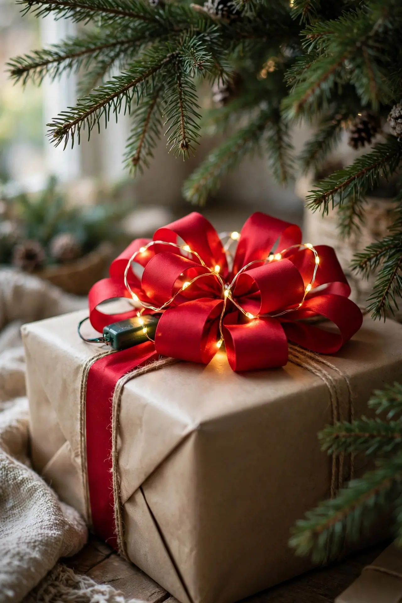 lighted red bow christmas decoration