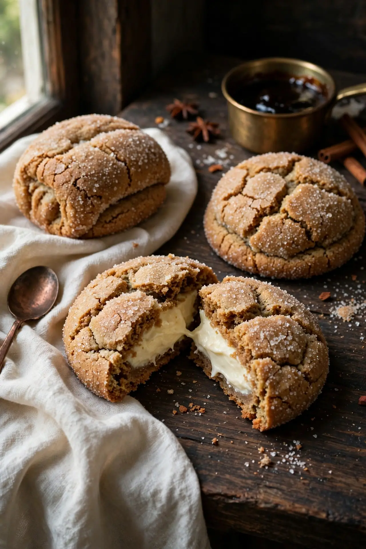 gingerbread cheesecake stuffed cookies with creamy centers