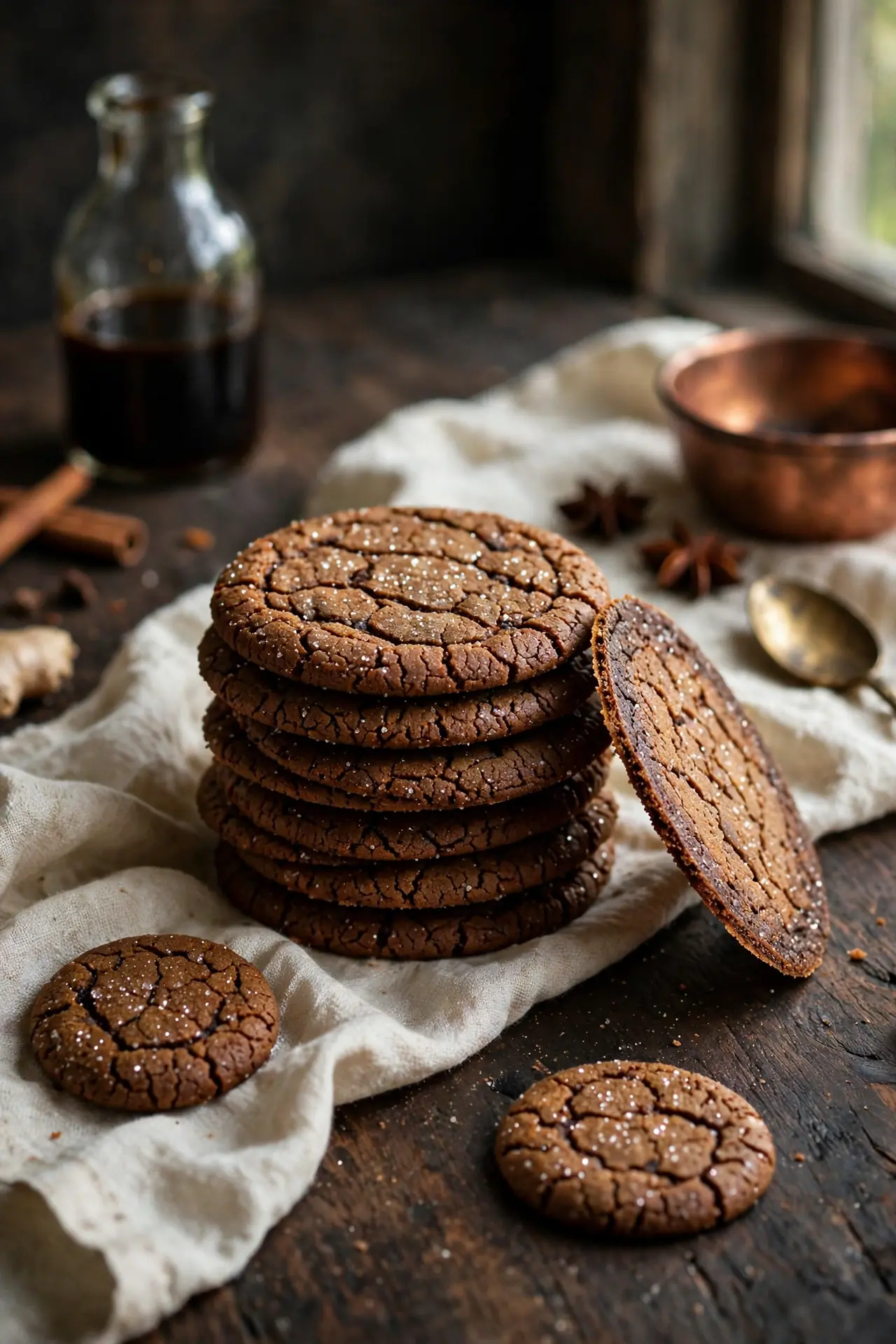 crisp gingersnap cookies with deep crackled tops