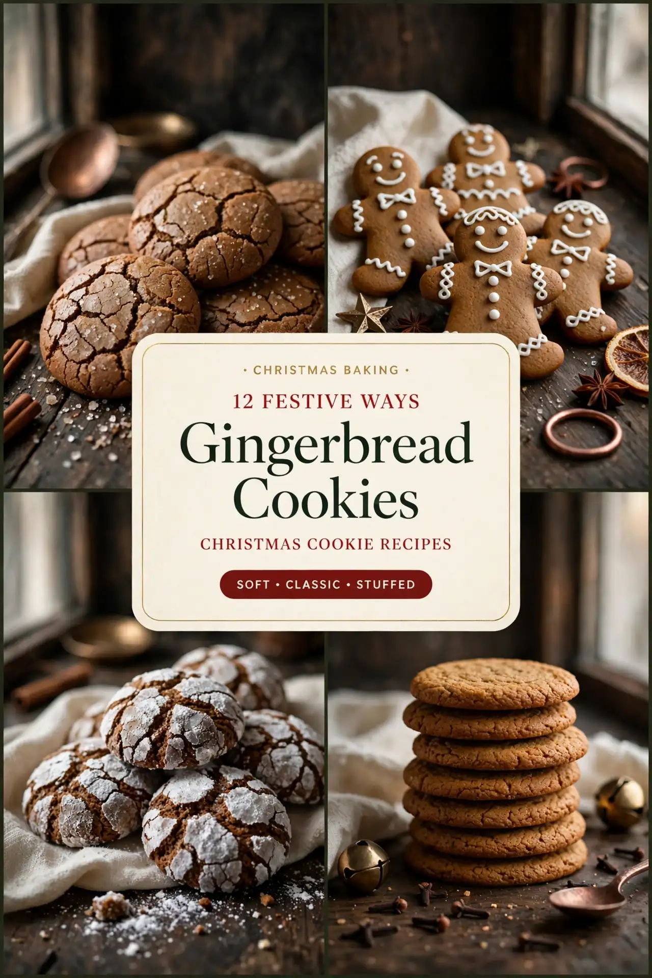 christmas gingerbread cookie recipes collage of soft classic and stuffed gingerbread cookies