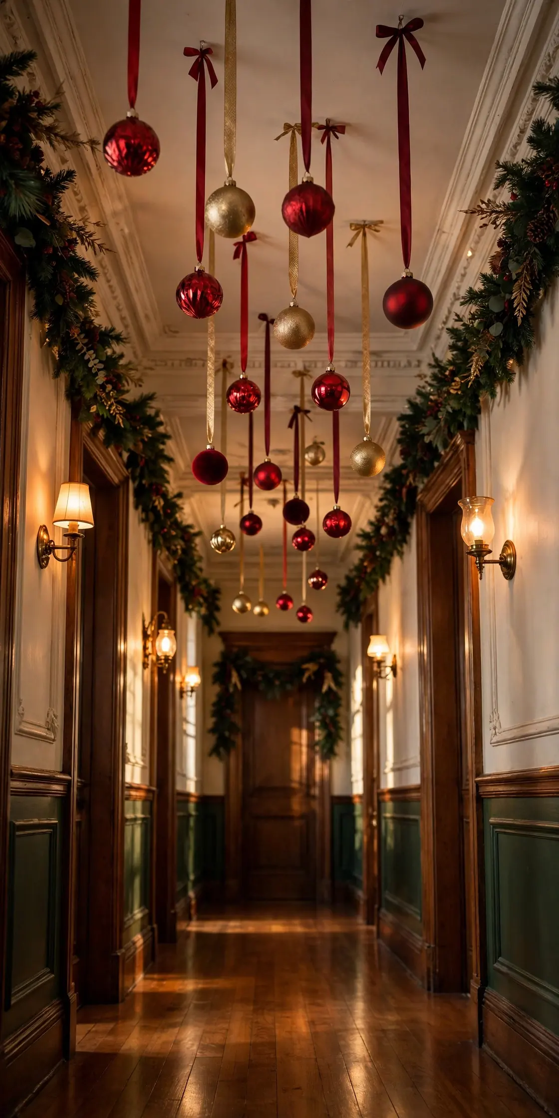 hanging ornaments hallway ceiling ribbons