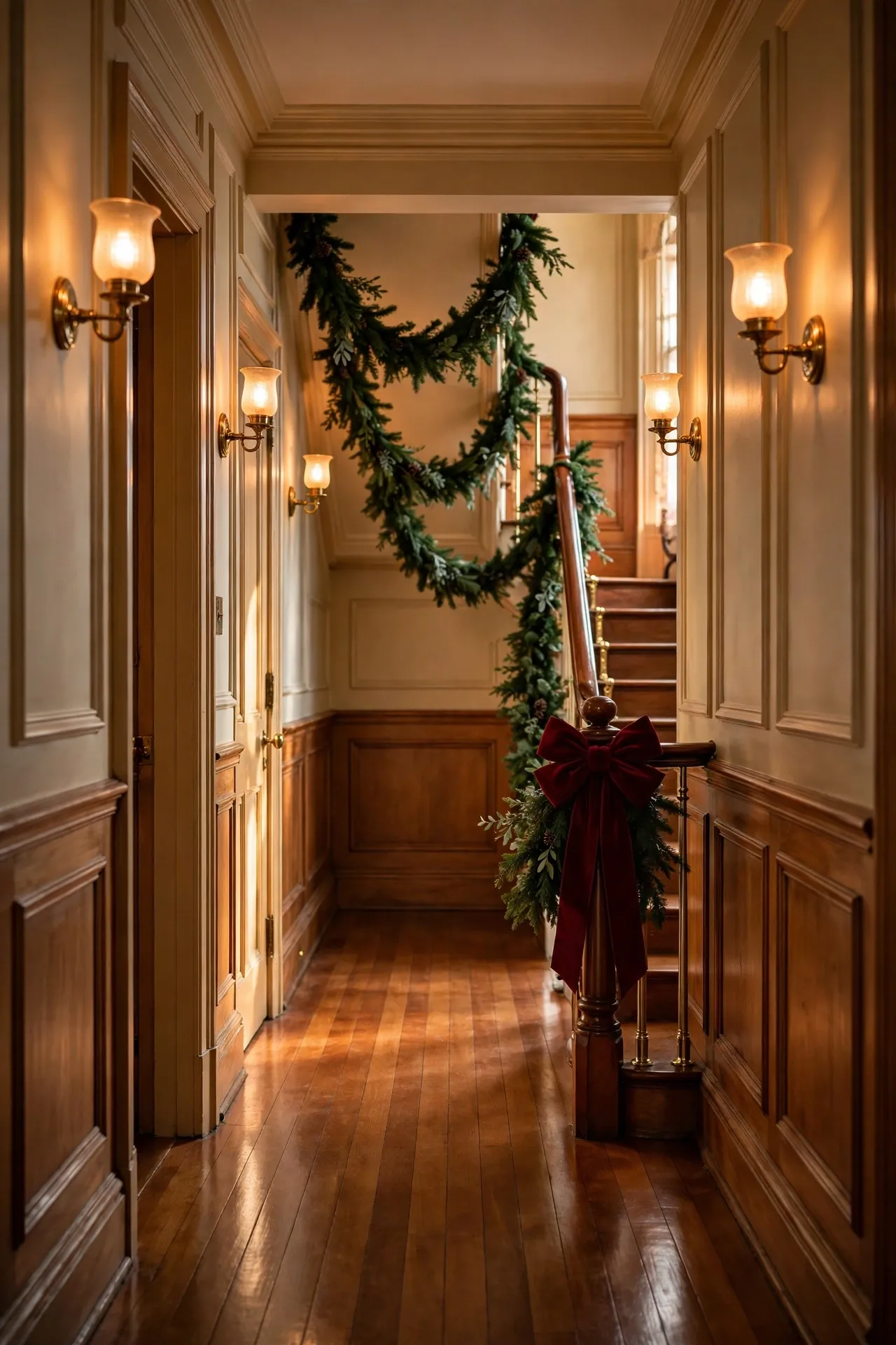 staircase garland swag hallway stairs