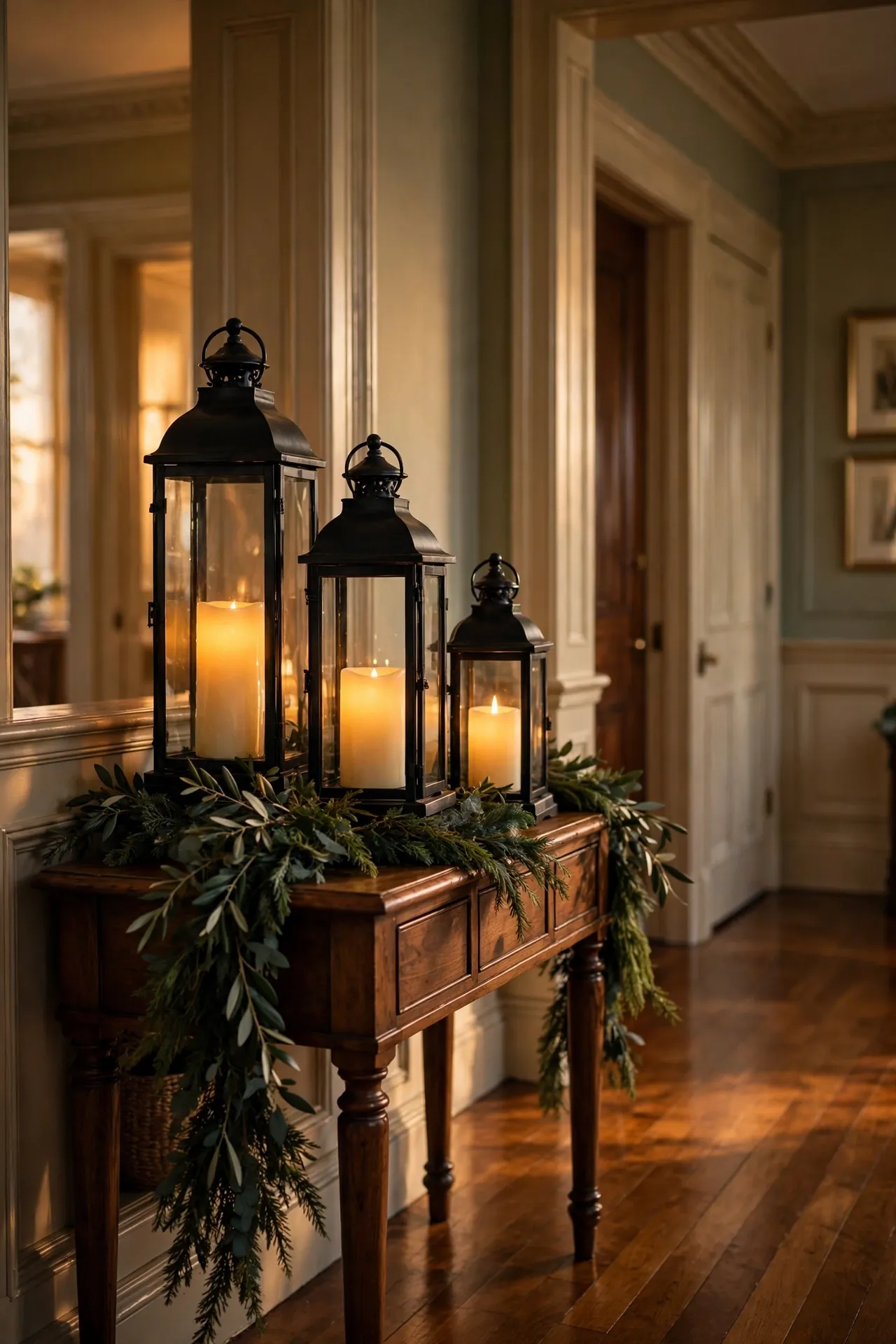 christmas lanterns hallway console candles