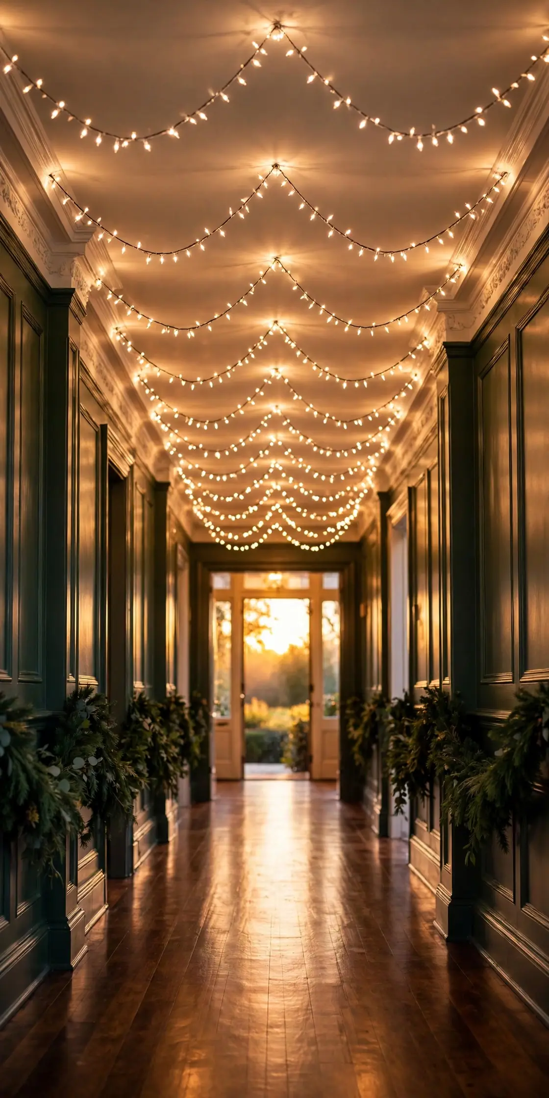 ceiling string lights canopy christmas hallway