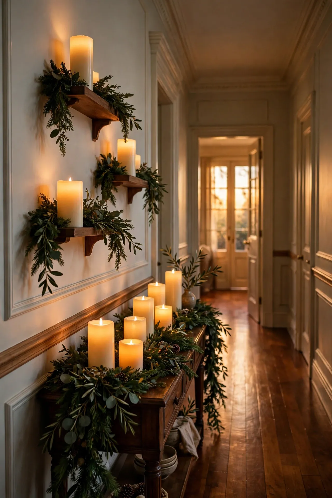 led candle pathway hallway shelves