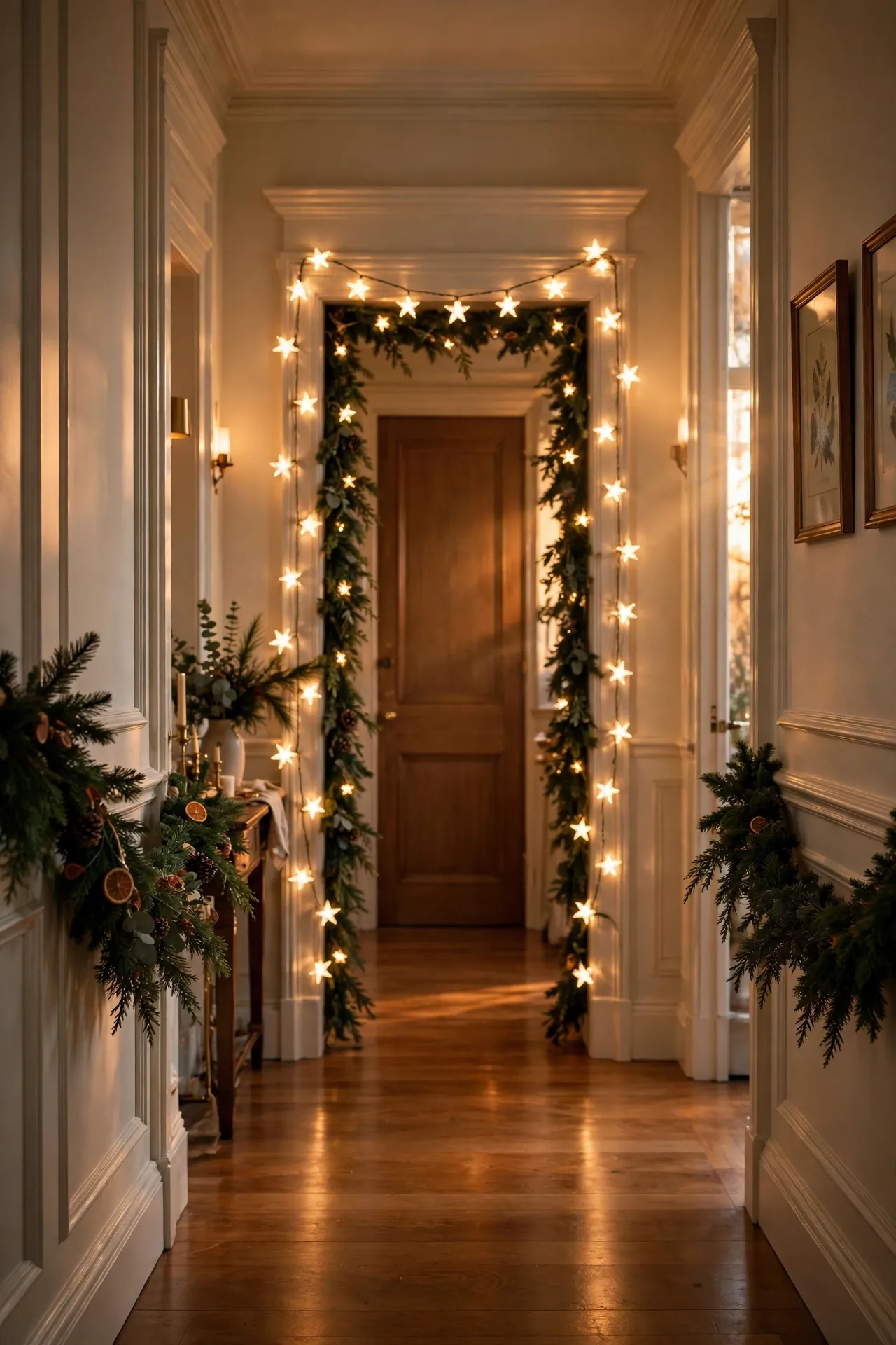 star lights around hallway door frame