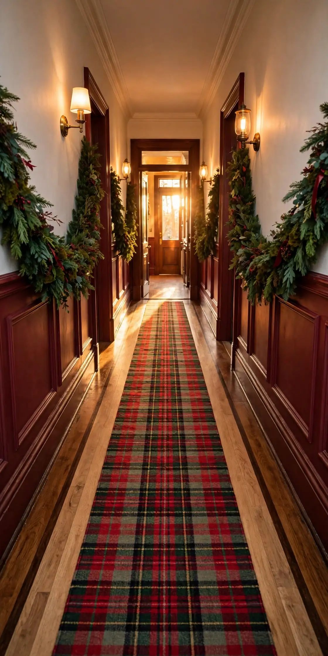 plaid runner rug christmas hallway