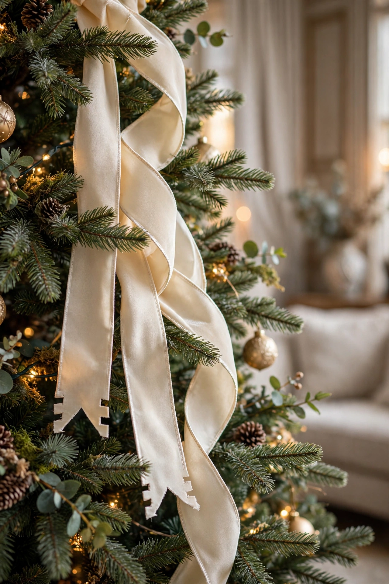 christmas tree ribbon living room elegant