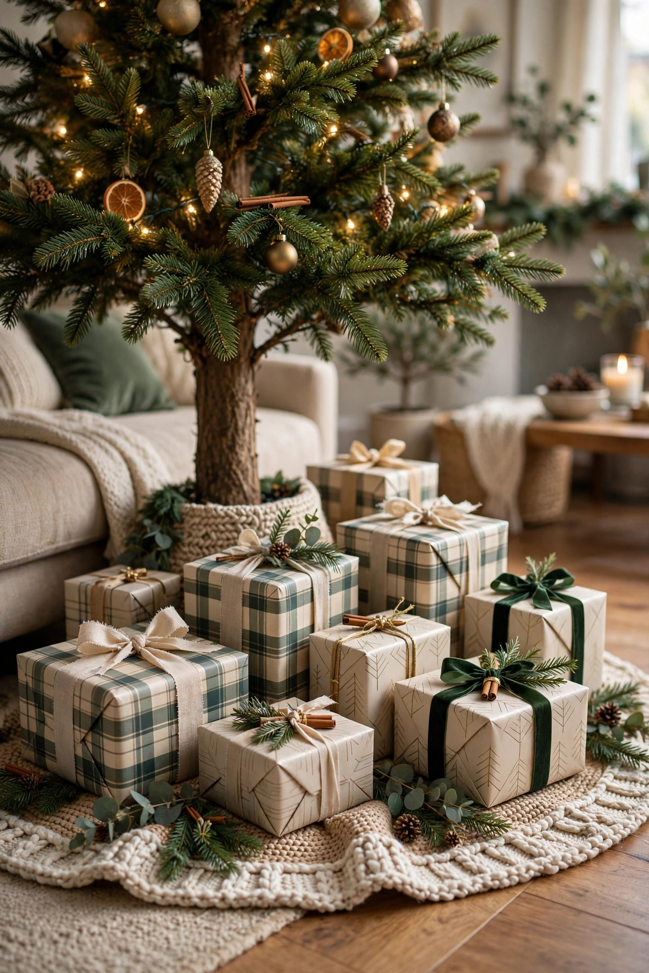 christmas presents wrapped coordinated living room