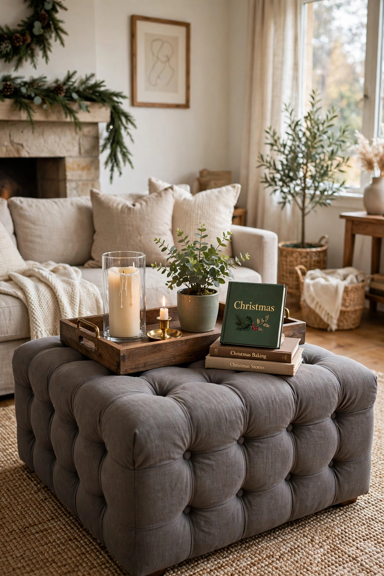 christmas ottoman tray styling living room