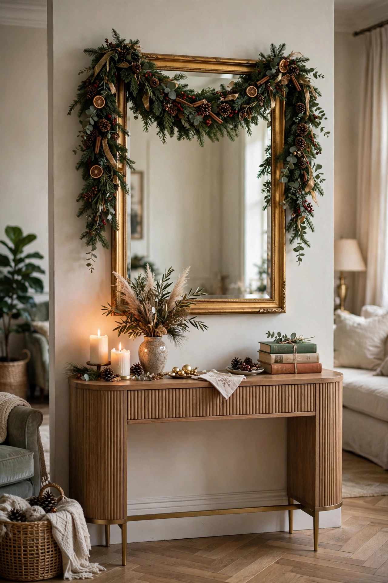 christmas console table entry living room styling