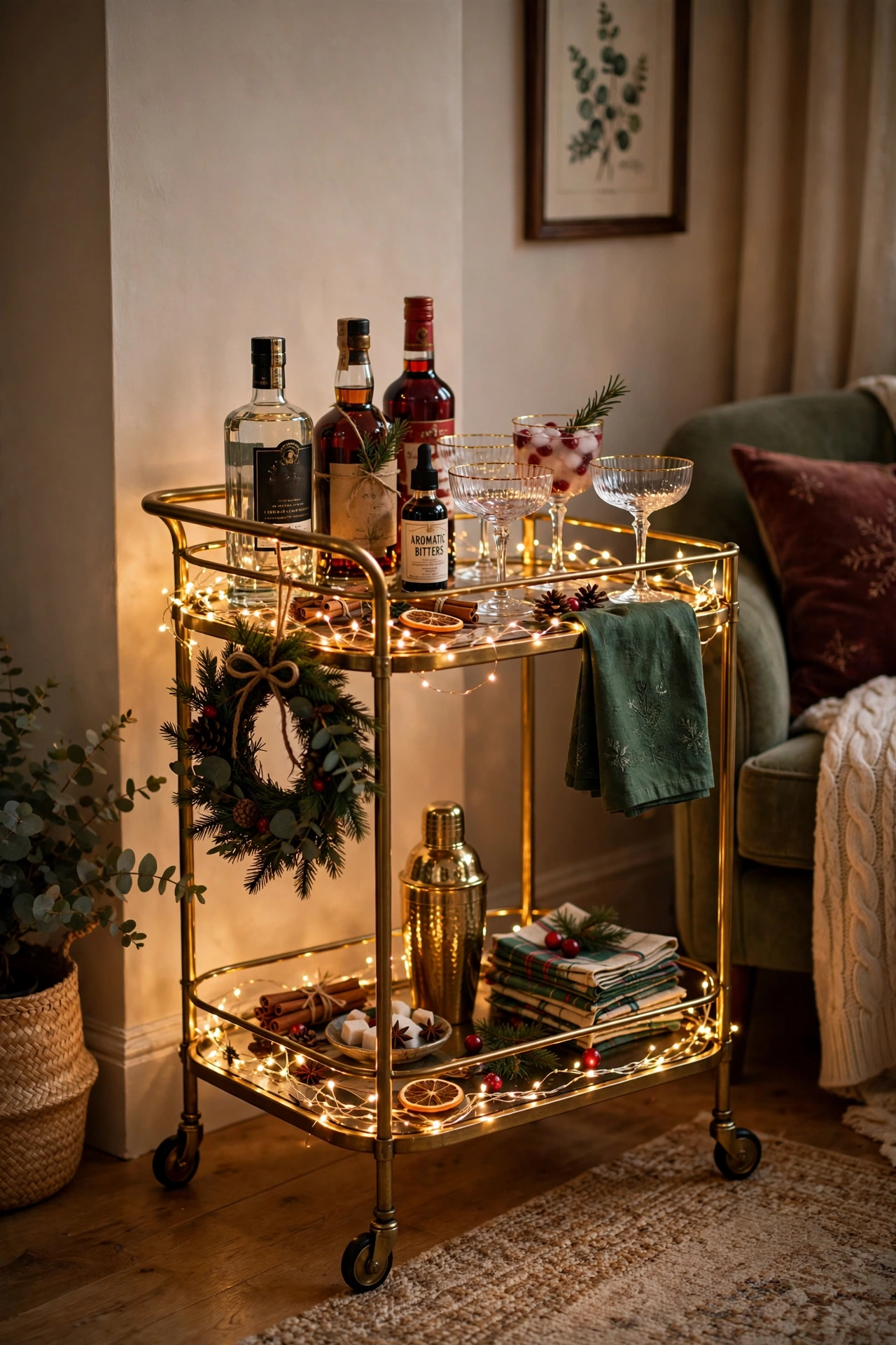 christmas bar cart living room styling