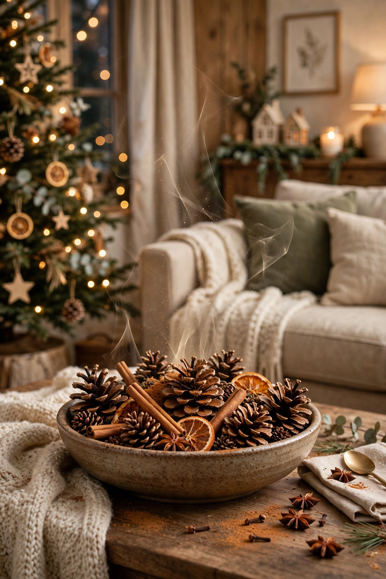christmas scented pinecones bowl living room