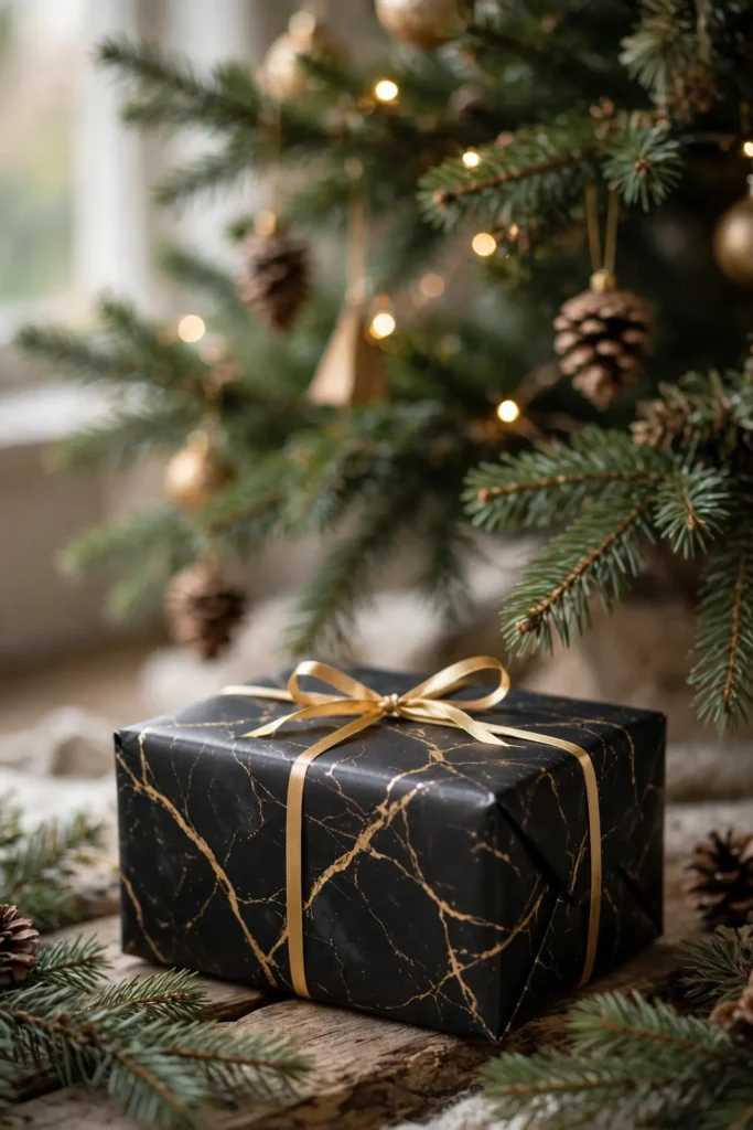 luxury christmas wrapping paper black marble gold