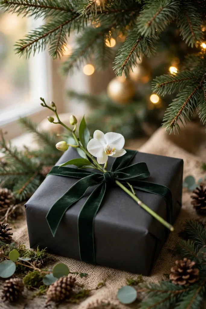 luxury christmas gift wrapping orchid topper