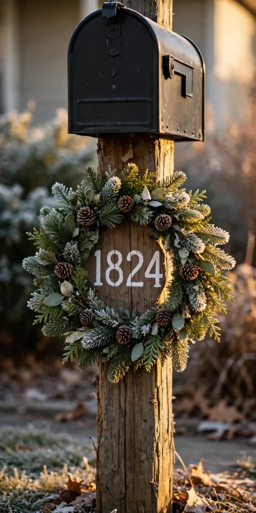 house numbers wreath christmas mailbox post