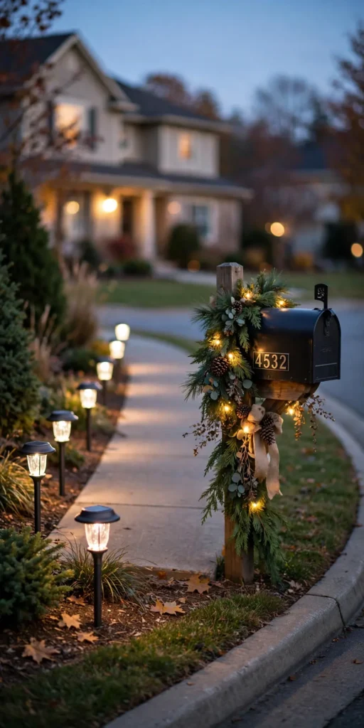 solar path lights leading to mailbox christmas