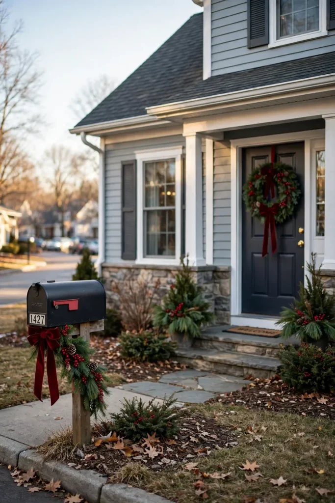 christmas mailbox decor matching front door wreath