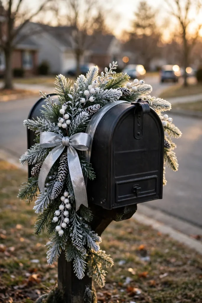 winter wonderland white silver flocked mailbox decor
