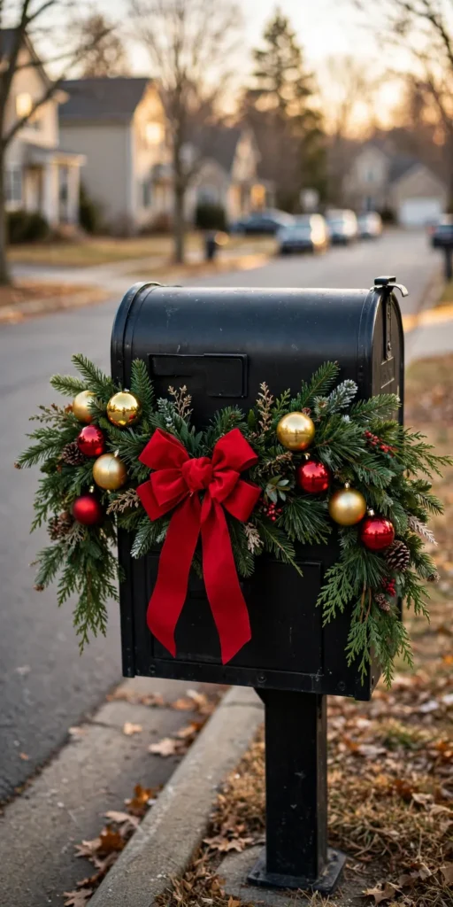 classic red green gold ornament mailbox swag