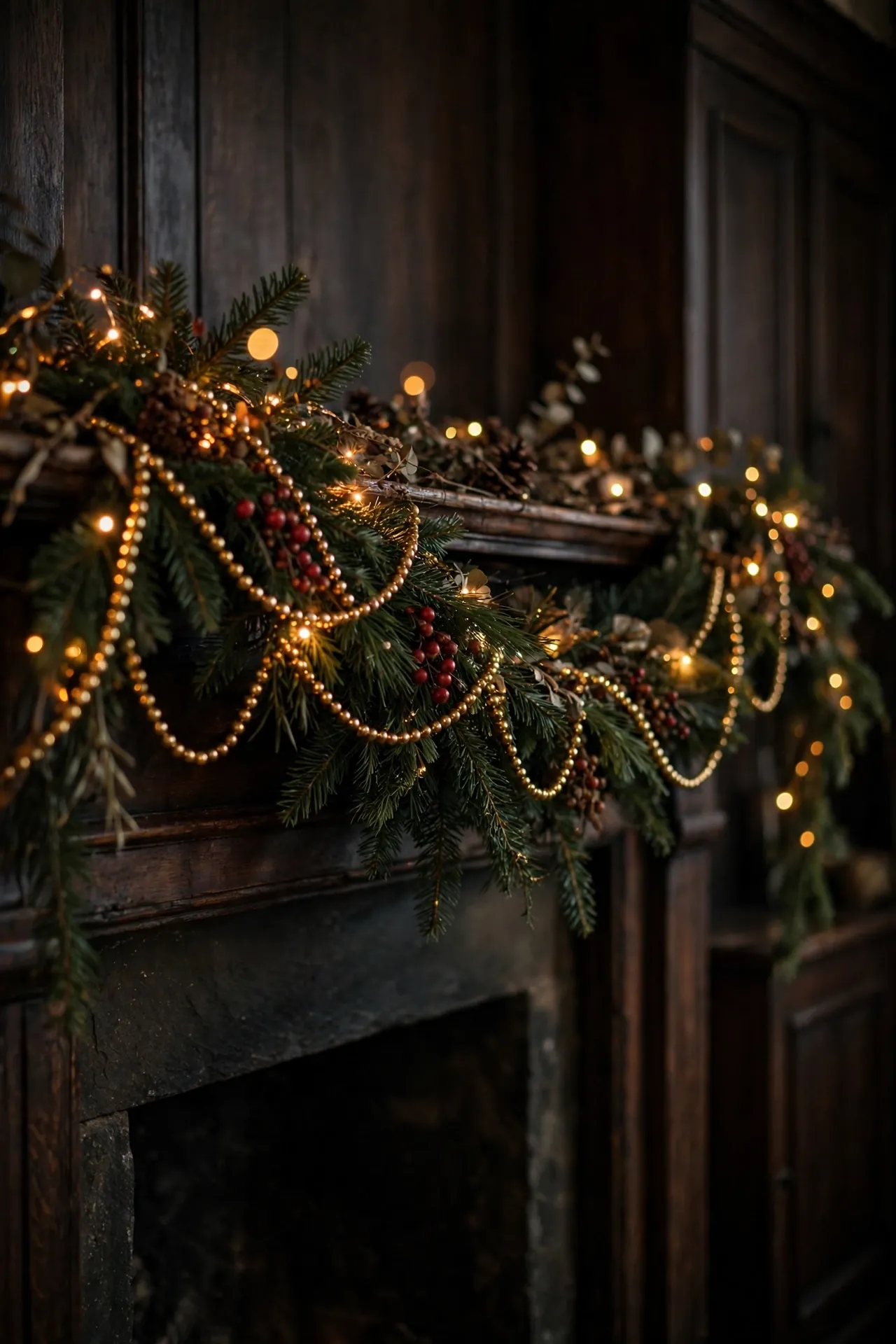 mantelpiece garland with lights