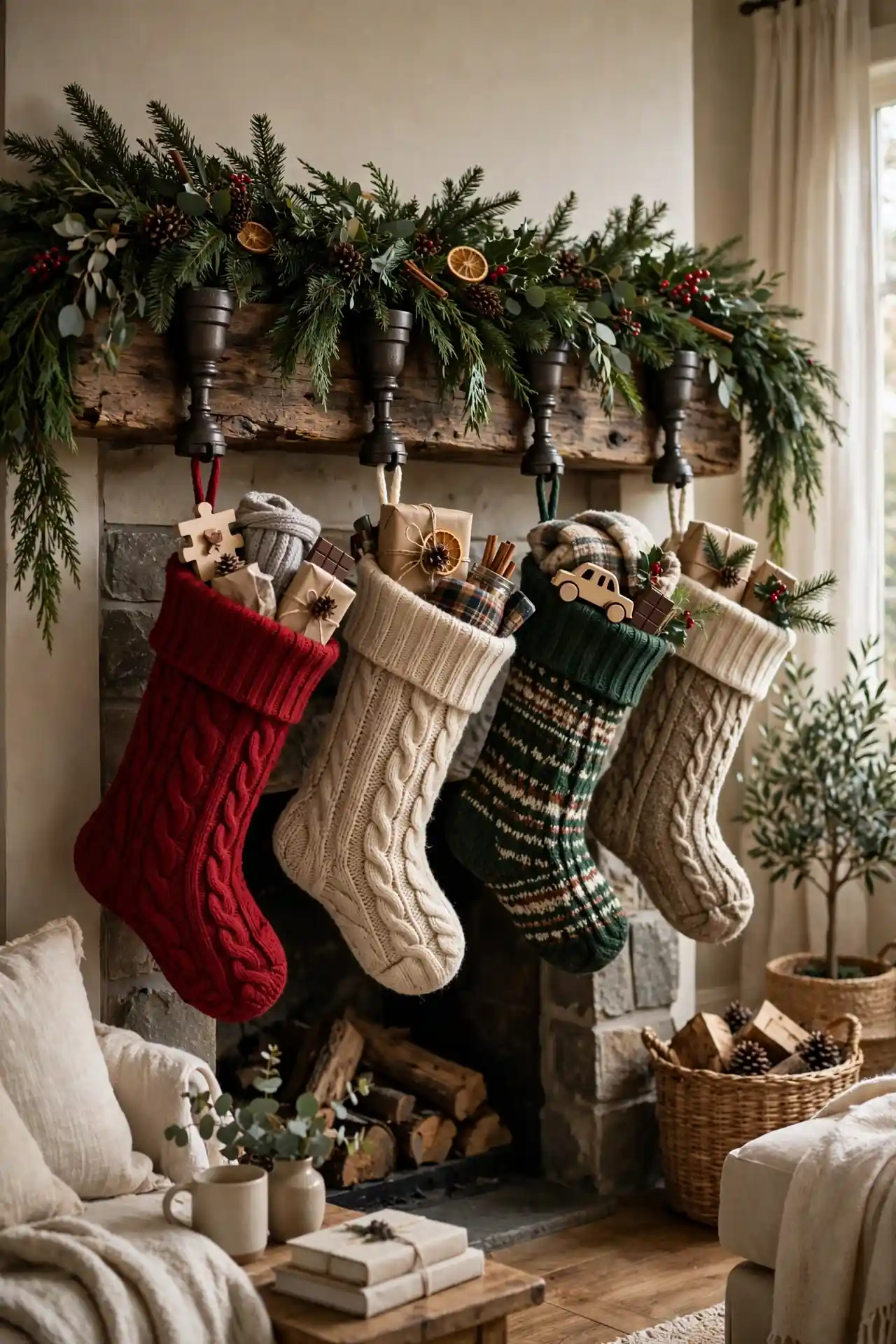 christmas garland on mantle