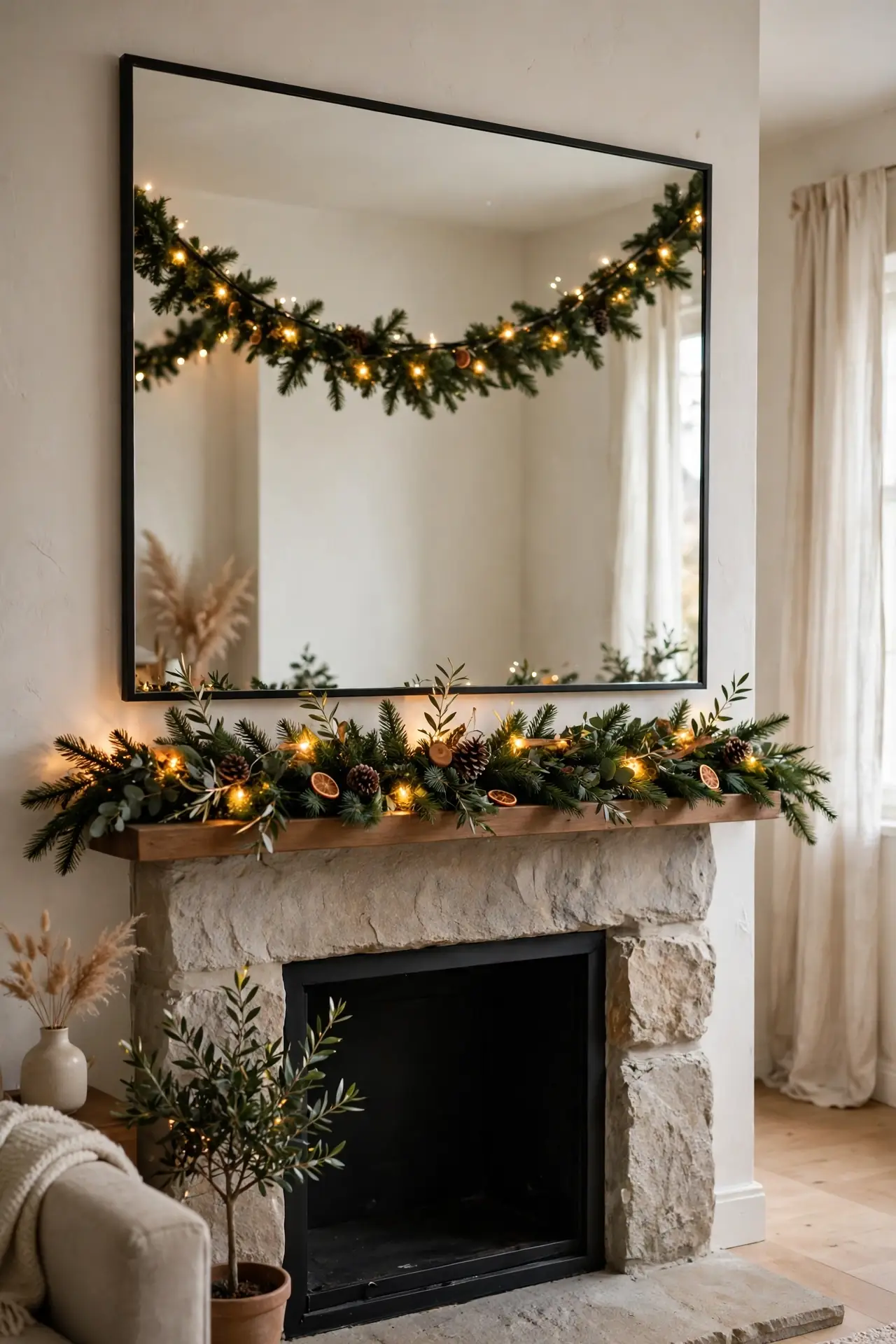 lighted garland for fireplace mantel