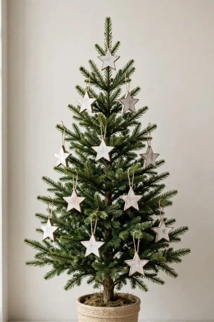 minimal christmas ornaments whitewashed wooden stars