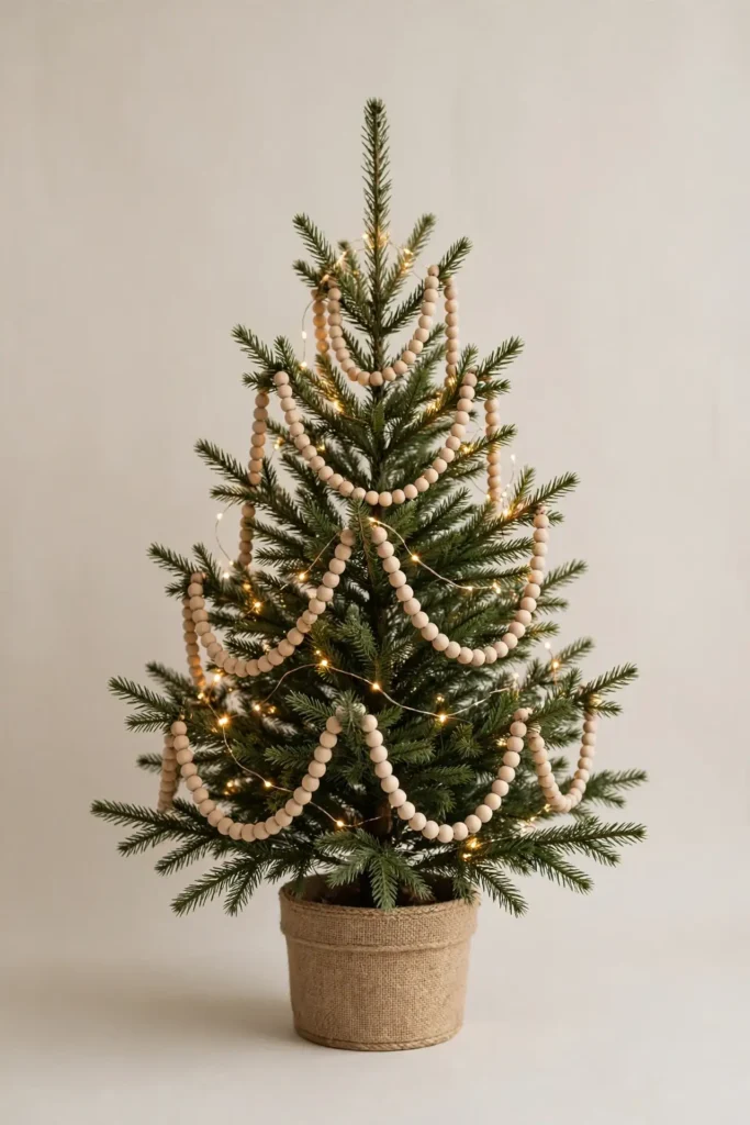 minimalist christmas tree decor natural wooden bead strands
