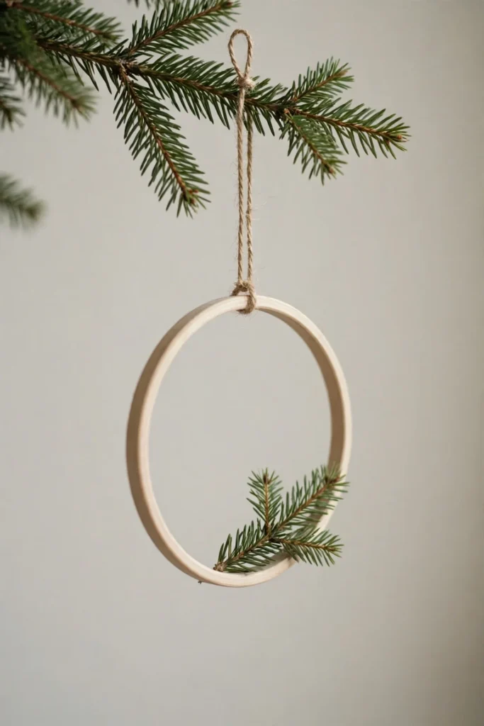 minimalist tree ornaments unfinished wooden hoop sprig