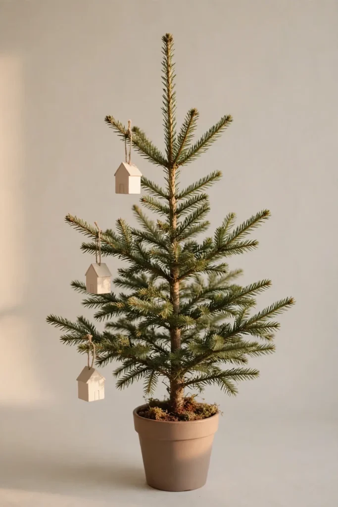 minimalist christmas ornament pale wooden houses