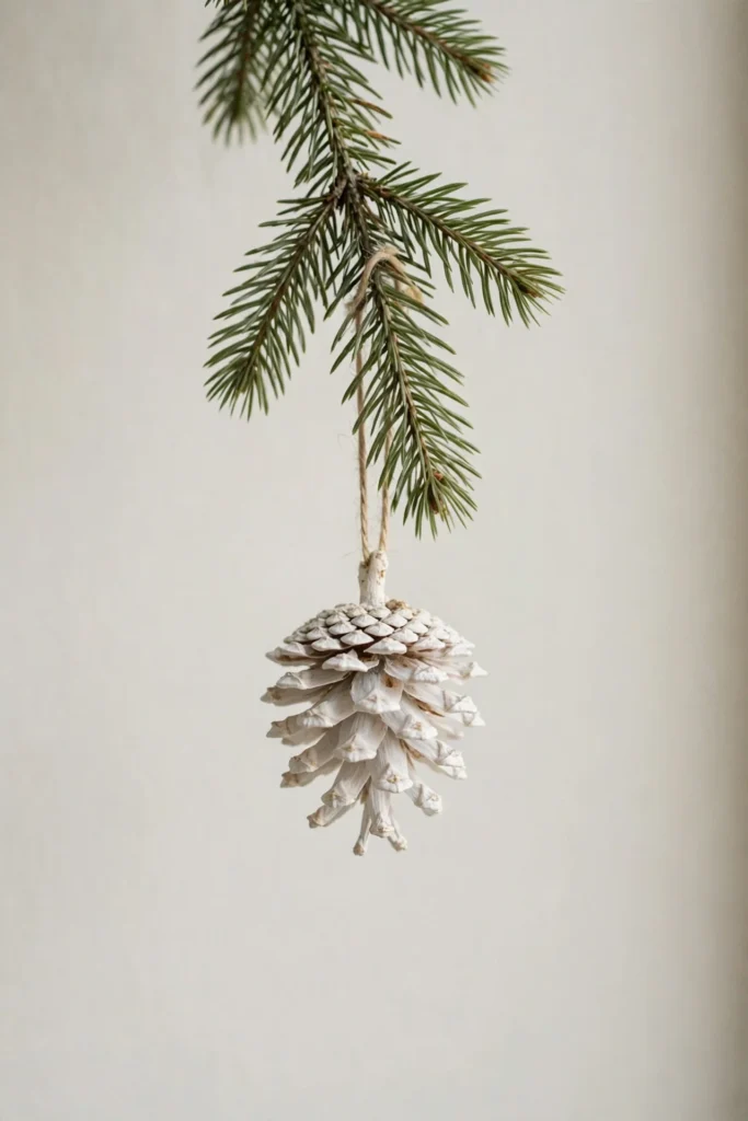 minimalist christmas ornament single bleached pinecone