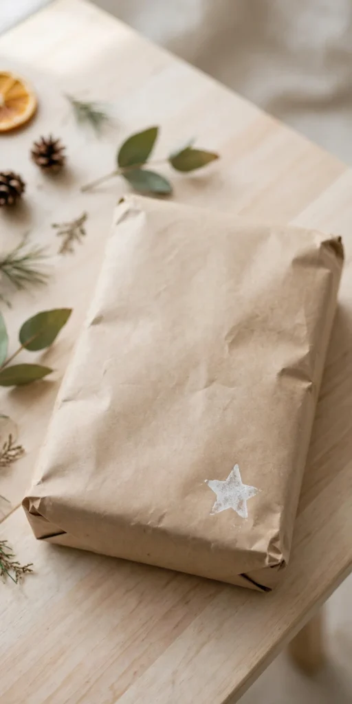 minimalist wrapping paper christmas hand stamped star kraft