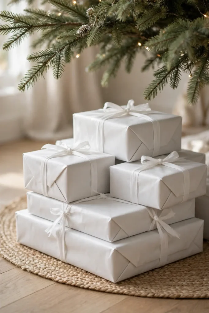 christmas wrapping paper minimalist all white gift