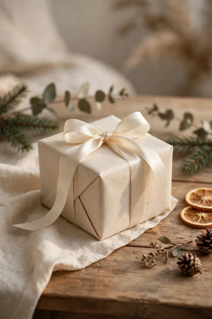 minimalist wrapping paper christmas cream paper cream ribbon