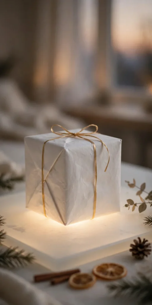 christmas wrapping paper minimalist gold ribbon white paper