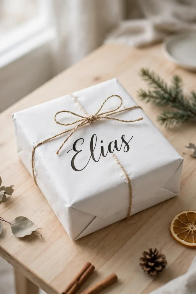 minimalist christmas gift wrapping hand lettered name plain paper