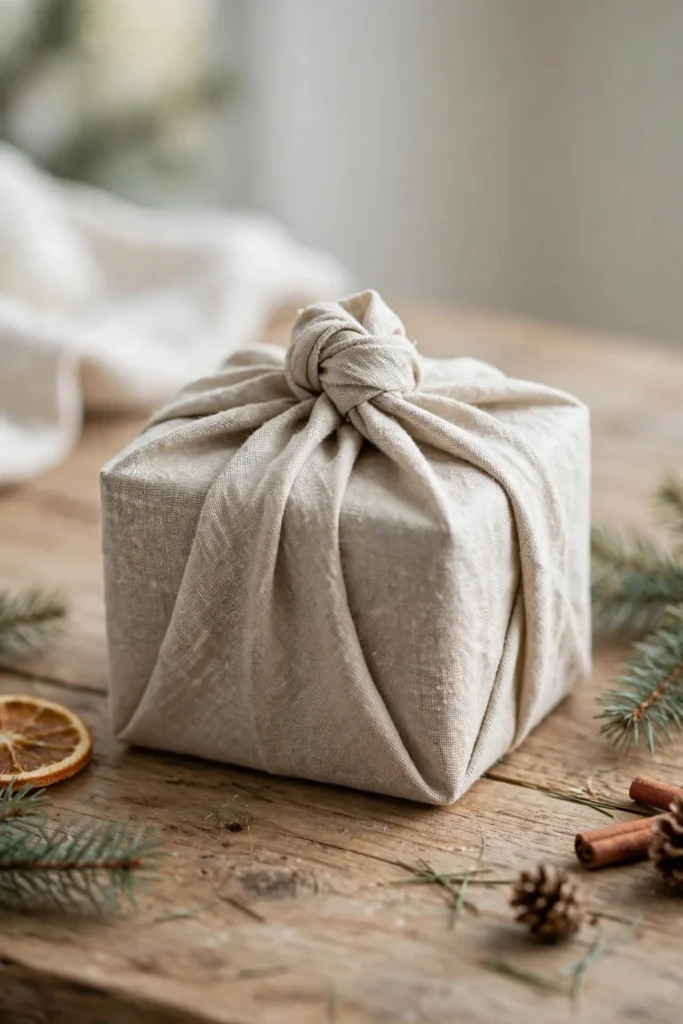 wrapping paper minimalist linen fabric wrap knot gift