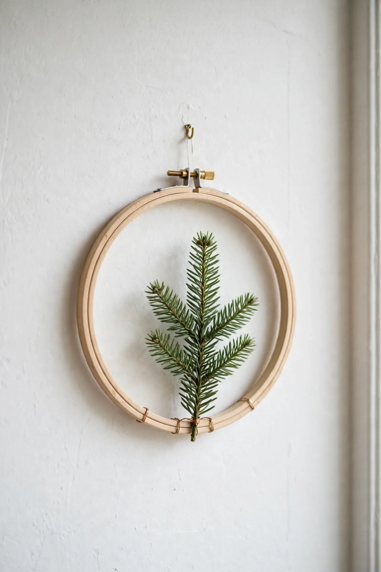 minimalist christmas wreath diy one fir sprig wooden hoop