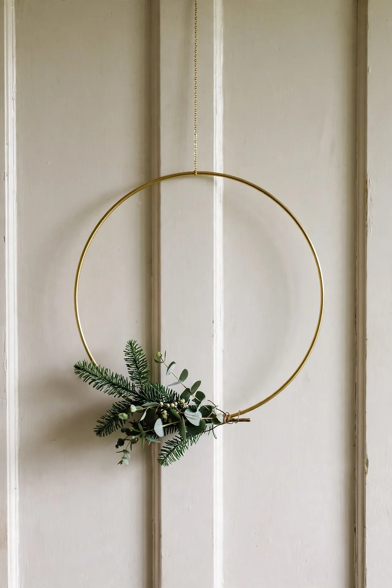 minimalist christmas wreath brass hoop greenery base